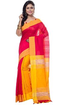 Red And Yellow Pure Handloom Cotton From Bengal Saree