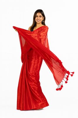 Red Tissue Pure Handloom Saree From Bengal