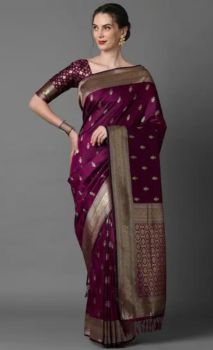 Magenta Pure Handloom Silk Saree From Banaras