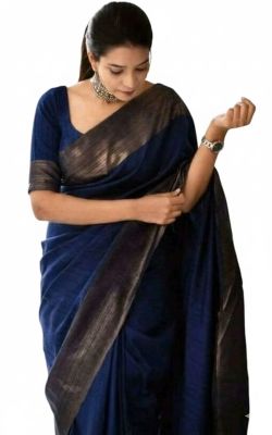 Navy Blue Pure handloom Bapta Tussar Silk saree from bengal