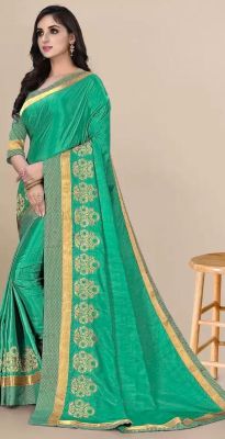 Aqua Green Green Pure Handloom Banarasi Art Silk Saree From Banaras