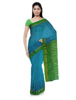 Sea Blue Pure Handloom Cotton Silk From Bengal Saree