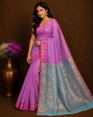Pink Pure Handloom Dhakai Jamdani Saree From Bengal
