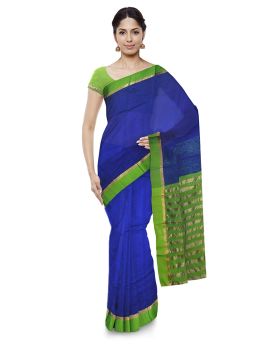 Blue Sequence Pure Handloom Women Cotton Silk Saree