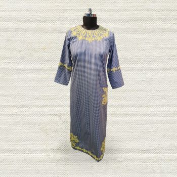 Blue Checkered Dress with Yellow patch