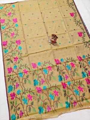 Brown Pure Handloom Muslin Silk Saree From Bengal