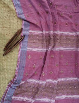 Purple Butta Cotton And Eri Silk Handloom Saree From Assam