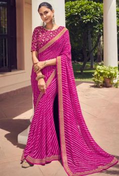 Light Purple Pure Handloom Georgette Saree From Banaras