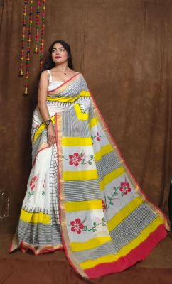 Multi Colour Pure Handloom Kerala Cotton Saree From Bengal