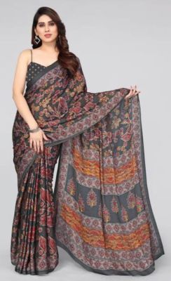 Black Pure Handloom Georgette Saree From Banaras