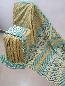 Cream White Hand Block Printed Work Saree