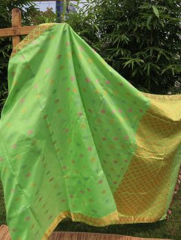 Light Green Butta Mulberry Silk Pure Handloom Saree From Assam