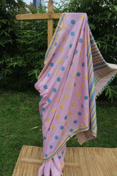 Baby Pink Butta Eri Silk Pure Handloom Saree From Assam