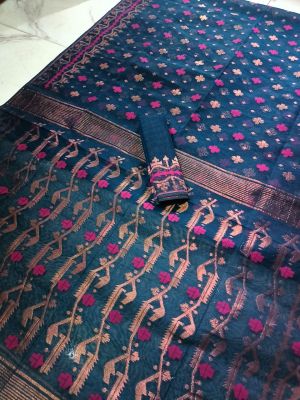 Blue Pure Handloom Dhakai Jamdani Saree From Bengal