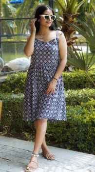 White And Blue Hand Block Printed Cotton One Piece From Rajasthan
