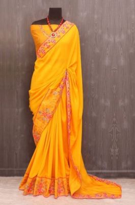 Yellow Pure Handloom Silk Saree From Banaras