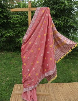 Peach Butta Eri Silk Pure Handloom Saree From Assam
