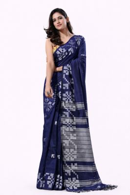Blue Pure Handloom Cotton Saree From Bengal