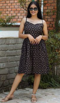 Black Hand Block Printed Cotton One Piece From Rajasthan