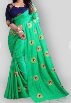 Teal Green Semi Silk Antique Zari Saree From Banaras