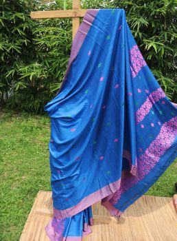 Blue Butta Eri Silk Pure Handloom Saree From Assam