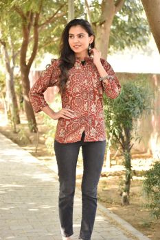 Brown Hand Block Printed Cotton Top