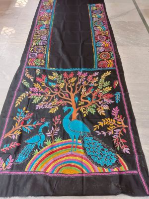 Black Pure Handloom Kantha Silk Saree From Bengal