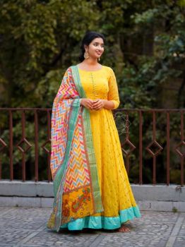 Yellow Georgette Dupatta Muslin Sequence Design Gown