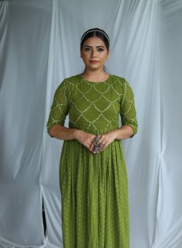 Chikankari Mirror Work Kurti with Front Slit
