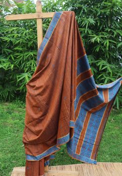 Brown Butta Eri Silk Pure Handloom Saree From Assam