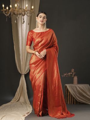 Brick Orange Party Wear Tissue Silk Saree