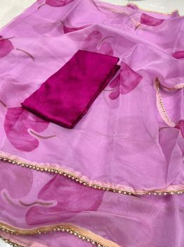 Pink Pure Organza Flower Design Saree
