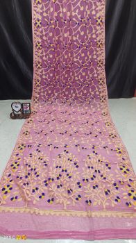Pink Pure Handloom Muslin Dhakai Jamdani Cotton Saree From Bengal