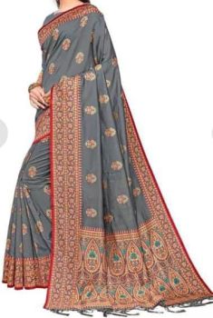 Grey Banarasi Uppada Silk Antique Zari Saree From Banaras