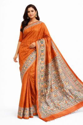 Orange Graceful Women Madhubani Pure Handloom Tassar Silk Saree