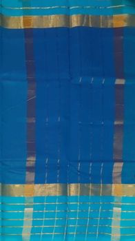 Bright Blue Cotton Saree with Light Blue and Golden Border