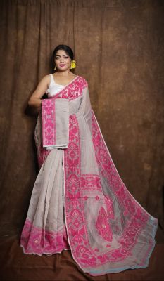 Off White Pure Handloom Dhakai Jamdani Saree From Bengal