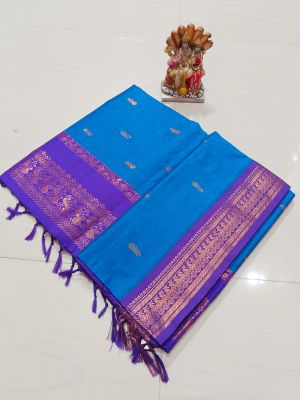 Blue Pure Handloom Gadwal Saree From Bengal