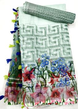 Light Green Soft Linen With Digital Print Blouse From Bhagalpur