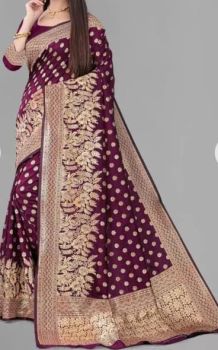 Maroon Mercerized Cotton Silk Antique Zari Saree From Banaras