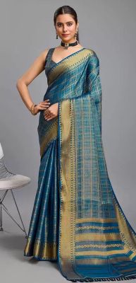 Teal Pure Handloom Silk Saree From Banaras