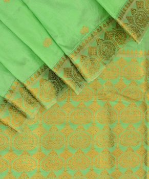 Light Green Butta Mulberry Silk Handloom Saree From Assam