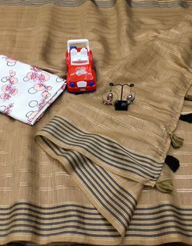 Brown Linen Saree With Cotton Tussle From Bhagalpur
