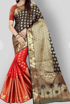 Charcoal Grey Chanderi Silk Antique Gold Zari Saree From Banaras