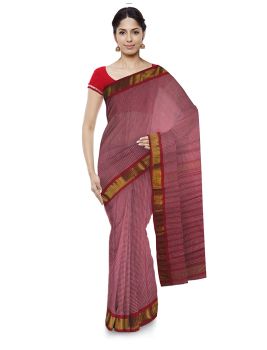 Red Check Work Handloom Cotton From Bengal saree