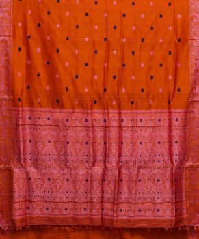 Orange Butta Mulberry Silk Handloom Saree From Assam