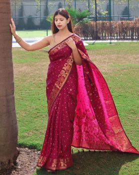 Red Butta Rich Pallu Jacquard Work Banarasi Saree