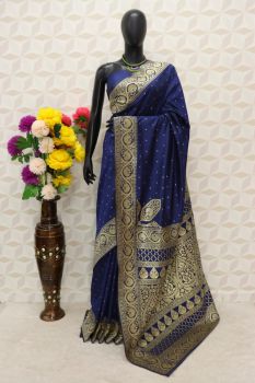 Blue Pure Handloom Banarasi Silk Saree From Banaras