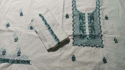 White Unstitched Dress Material From Bengal