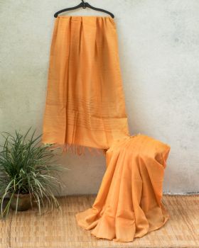 Light Orange Plain Body Cotton And Eri Silk Pure Handloom Saree From Assam